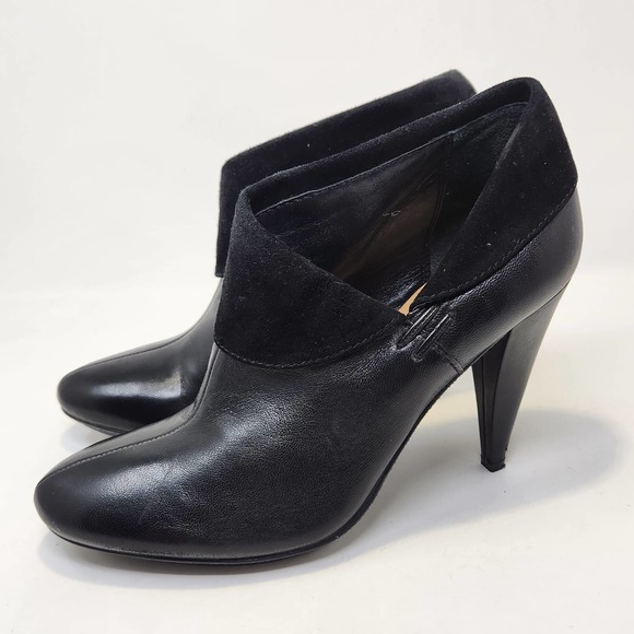 Coach Annika Heeled Ankle Booties Womens 7 B Black Leather Suede Fold Slip On - Picture 5 of 11